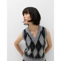 M&S Brushed Argyle Knitted Vest Grey Mix