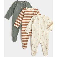 M&S 3 Pack Bear Wide Stripe Sleepsuits (7lbs-3 Yrs) Multi