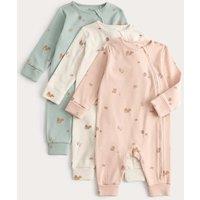 M&S 3 Pack Cotton Rich Woodland Sleepsuits (7lbs-3 Yrs) Multi