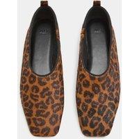 M&S Hair On Leather Leopard Print Ballet Pumps Brown Mix