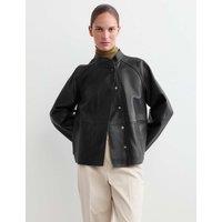 JAEGER Pure Leather Collarless Short Jacket Black