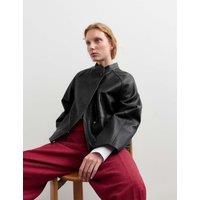 JAEGER Pure Leather Collarless Short Jacket Black
