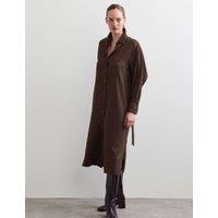 JAEGER Wool Rich Pinstripe Midi Tailored Dress Chocolate