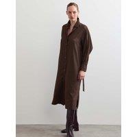 JAEGER Wool Rich Pinstripe Midi Tailored Dress Chocolate