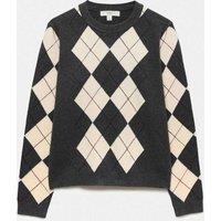 M&S Air Yarn Argyle Crew Neck Jumper Charcoal Mix