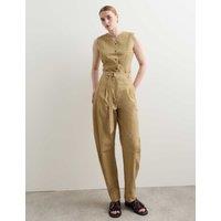 JAEGER Cotton Rich Checked Barrel Leg Trousers Yellow Mix