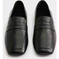 M&S Leather Flat Square Toe Loafers Black