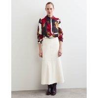 JAEGER Leather Midi A-Line Skirt Ivory
