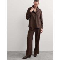 JAEGER Wool Rich Pinstripe Collared Shirt Chocolate