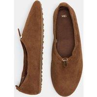 M&S Suede Toggle Cord Flat Ballet Pumps Tan