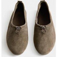 M&S Suede Toggle Cord Flat Ballet Pumps Dark Grey