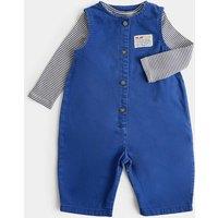 M&S 2 Piece Pure Cotton Button Up Romper Outfit (0-3 Yrs) Blue