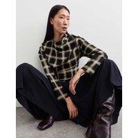 JAEGER Cotton Rich Checked Cowl Neck Blouse with Silk Black Mix