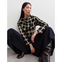 JAEGER Cotton Rich Checked Cowl Neck Blouse with Silk Black Mix