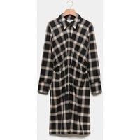 JAEGER Wool Rich Checked Collared Midi Shirt Dress Black Mix