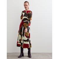JAEGER Floral Round Neck Midi Column Dress Red Mix