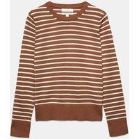 M&S Pure Merino Wool Striped Crew Neck Jumper Neutral