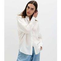 M&S Lyocell Rich Checked Collared Oversized Shirt White Mix