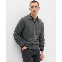 M&S Supersoft Quarter Zip Knitted Polo Shirt Dark Charcoal