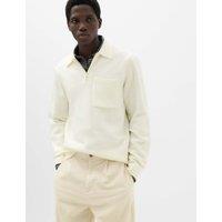 M&S Supersoft Quarter Zip Knitted Polo Shirt Ecru