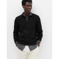 M&S Supersoft Quarter Zip Knitted Polo Shirt Black