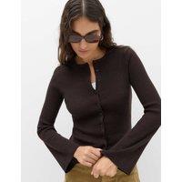 M&S Ribbed Slim Fit Cropped Cardigan with Wool Bitter Chocolate