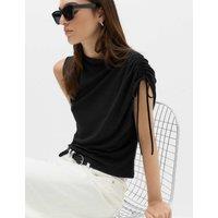 M&S Sleeveless Shoulder Tie Draped Top Black