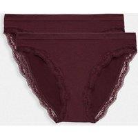 M&S 2 Pack Jasmine Lace Seamless High Leg Knickers Dark Wine