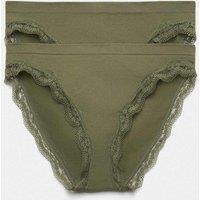 M&S 2 Pack Jasmine Lace Seamless High Leg Knickers Khaki