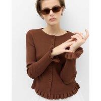 M&S Ribbed Frill Detail Slim Fit Cardigan Conker