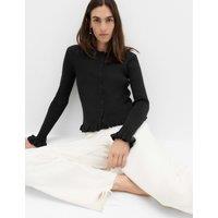 M&S Ribbed Frill Detail Slim Fit Cardigan Black