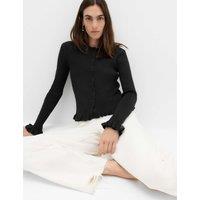 M&S Ribbed Frill Detail Slim Fit Cardigan Black