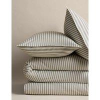 M&S Brushed Cotton Reversible Striped Bedding Set Fern