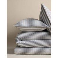 M&S Brushed Cotton Reversible Striped Bedding Set Slate Blue