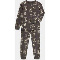 M&S Cotton Rich Football Pyjama Set (1-16 Yrs) Green Mix