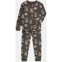 M&S Pure Cotton Football Print Pyjama Set (1-16 Yrs) Green Mix