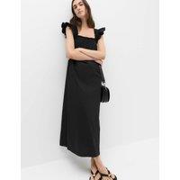 M&S Pure Cotton Shirred Midaxi Smock Dress Black