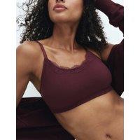 M&S Jasmine Lace Non Wired Seamfree Crop Top Dark Wine