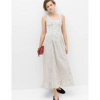 M&S Pure Cotton Polka Dot Ruffle Midi Skater Dress White Mix