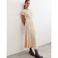 JAEGER Wool Blend Knitted Midi A-Line Skirt Ivory Mix