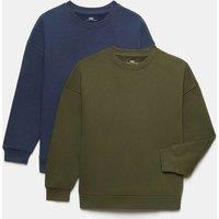 M&S 2 Pack Cotton Rich Plain Sweatshirts (6-16 Yrs) Khaki Mix