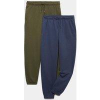 M&S 2 Pack Cotton Rich Plain Joggers (6-16 Yrs) Khaki Mix