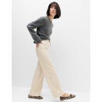 M&S Pure Cotton Wide Leg Trousers Oatmeal