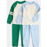 M&S 2 Pack Kids' Pure Cotton Raglan Pyjama Sets (1-8 Yrs) Blue Mix