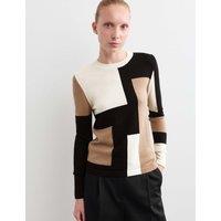 JAEGER Pure Merino Wool Colour Block Jumper Camel Mix