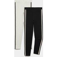 M&S 2 Pack Cotton Rich Side Stripe Leggings (6-16 Yrs) Multi