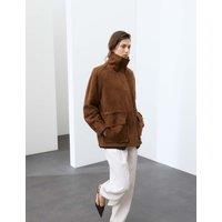 Autograph Suede Funnel Neck Longline Jacket Tan
