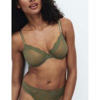 M&S Jasmine Lace Sheer Wired Demi Cup Bra (A-E) Khaki