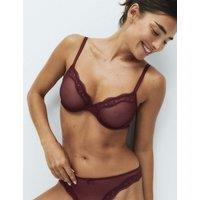 M&S Jasmine Lace Sheer Wired Demi Cup Bra A-E Dark Wine