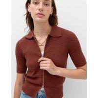 M&S Collared Zip Up Slim Fit Cardigan Chestnut